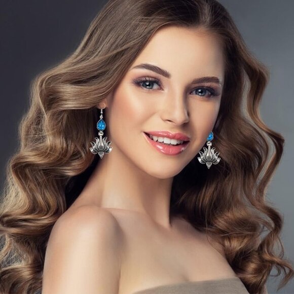 12 Pairs Vintage Geometric Druse Crystal Drop Dangle Earrings Ethnic Style Boho - Picture 4 of 7